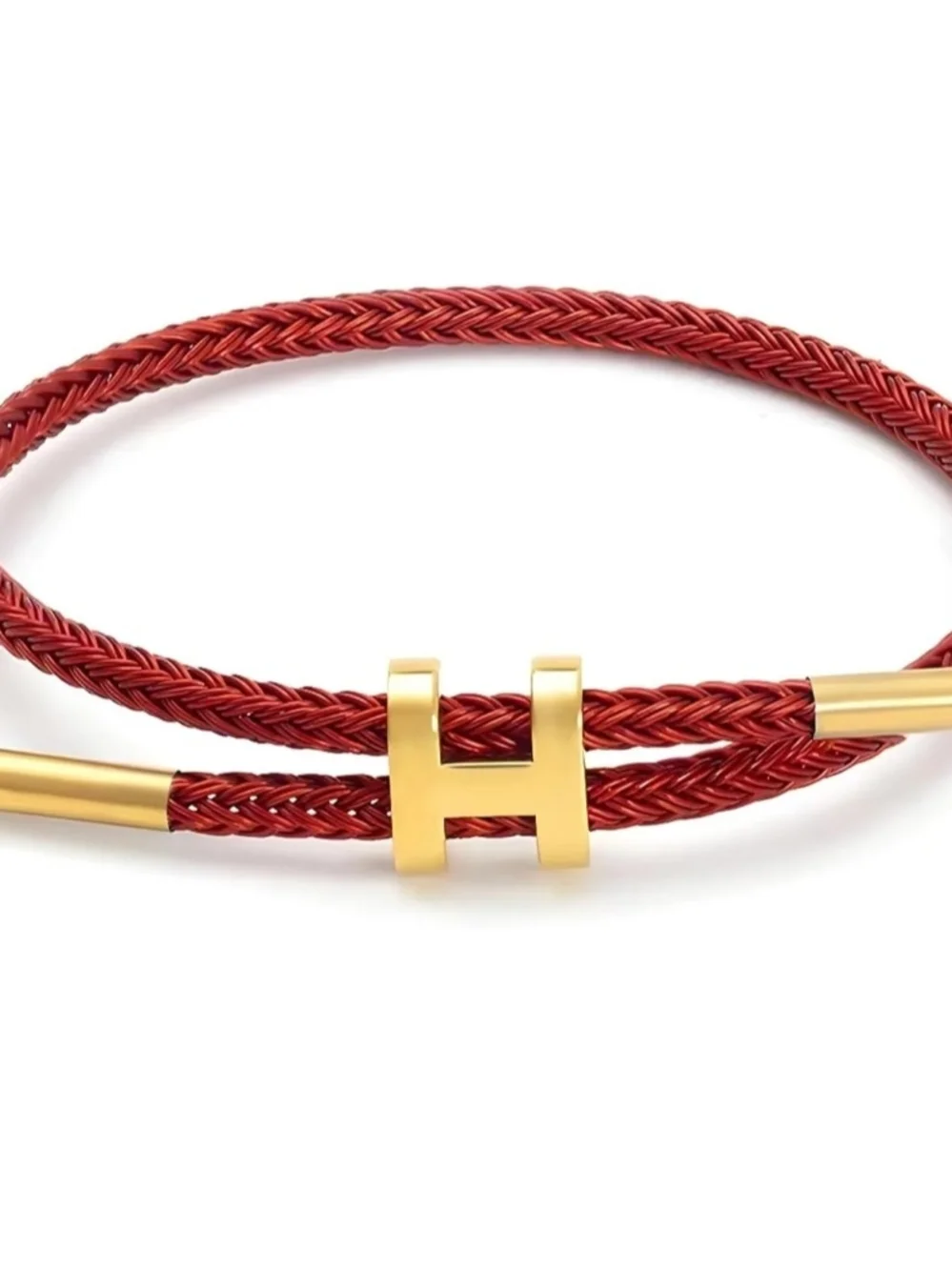 Gold Accent Red and Black Braided Wire Bracelets